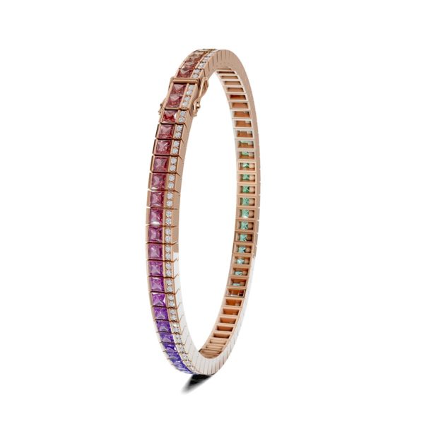 Armband in Roségold mit Saphir-Regenbogenlinie und Brillanten by Frieden AG Creative Design