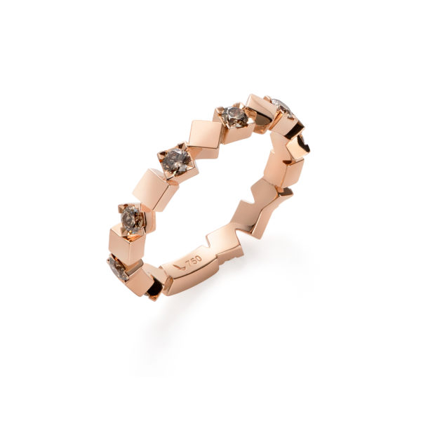 Ring, Starlight Kollektion by FRIEDEN, Roségold mit Brillanten, inspiriert von der Form des Würfels