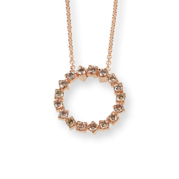 Collier, Starlight Kollektion by FRIEDEN, Roségold mit braunen Brillanten, inspiriert von der Form des Würfels